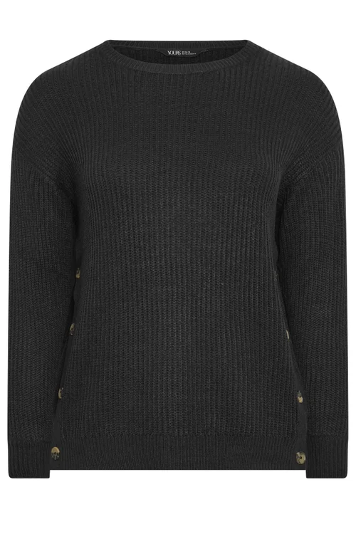 Yours Curve Black Side Button Knitted Jumper - 26-28 Image 5