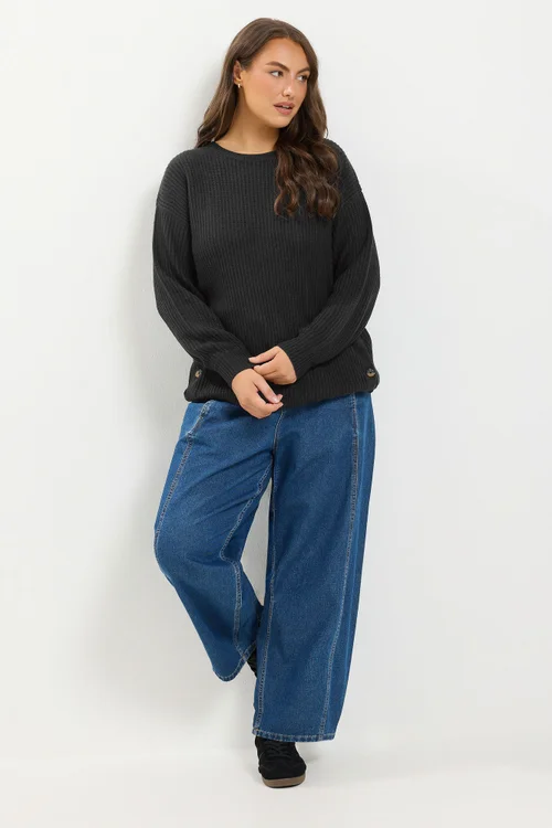Yours Curve Black Side Button Knitted Jumper - 26-28 Image 2