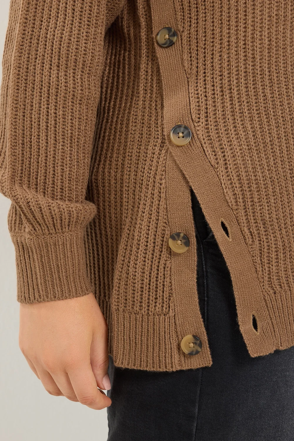Yours Curve Brown Side Button Knitted Jumper - 22-24 Image 4