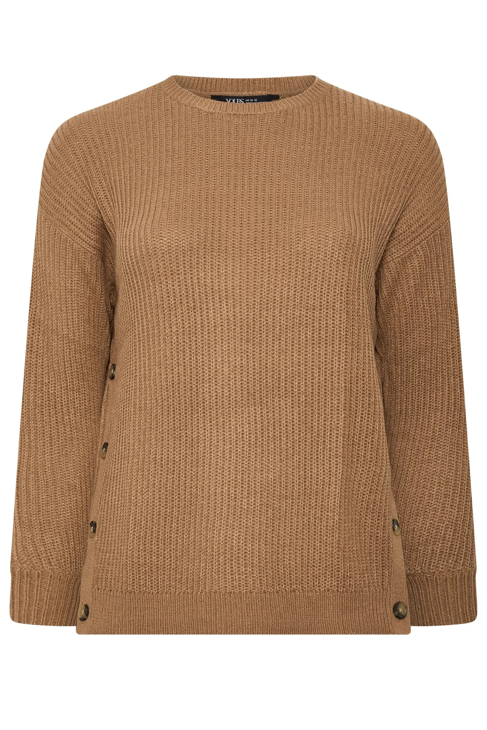 Yours Curve Brown Side Button Knitted Jumper - 22-24 Image 5