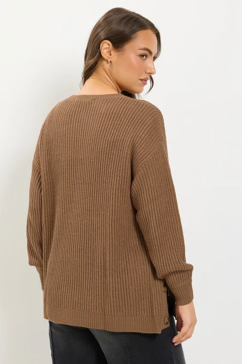 Yours Curve Brown Side Button Knitted Jumper - 22-24 Image 3
