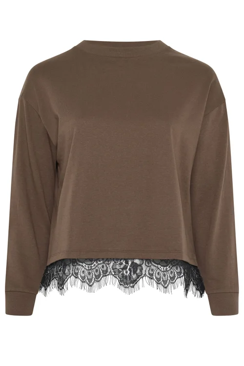 Yours Limited Collection Curve Chocolate Brown Lace Hem Sweatshirt - 16 Image 5
