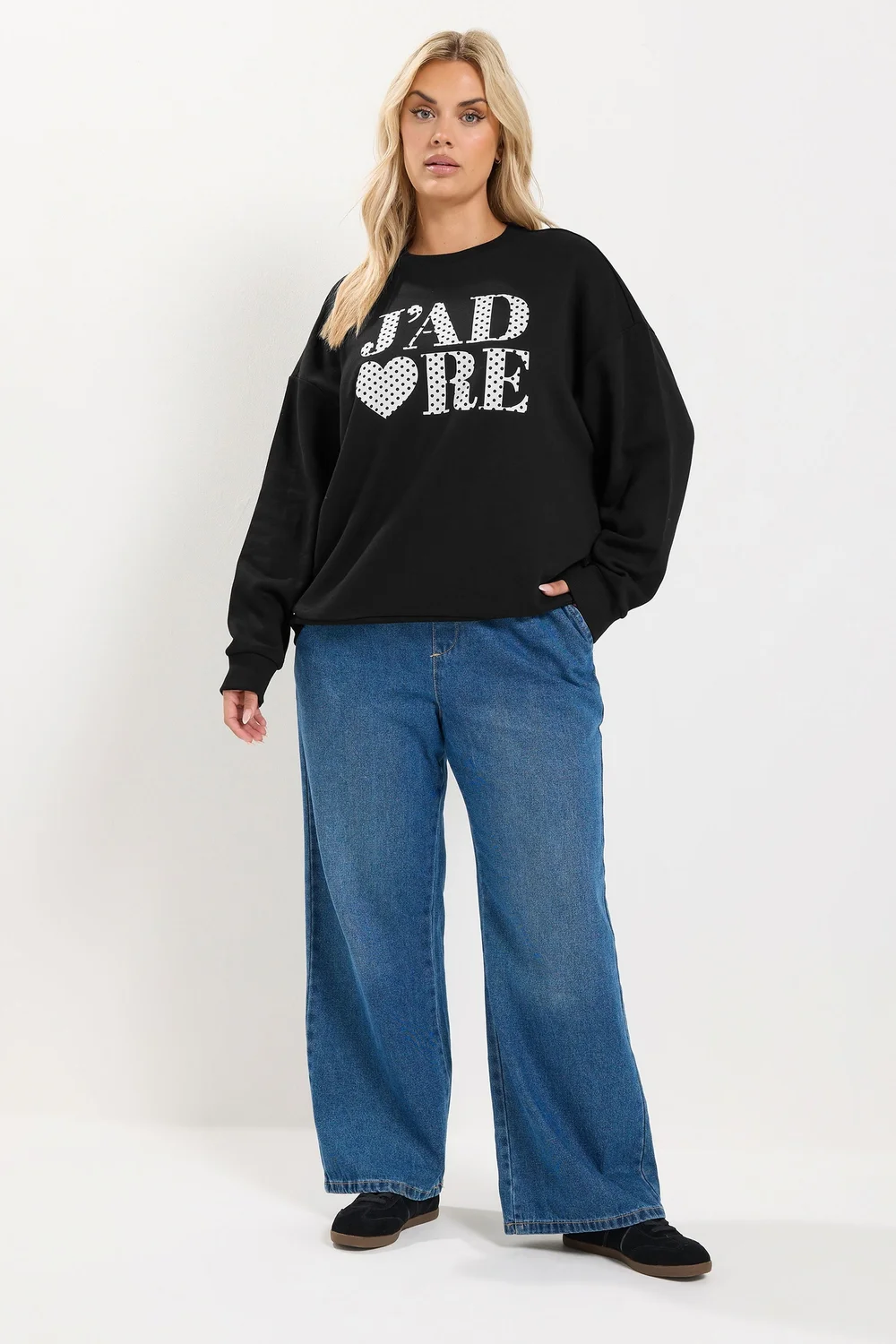 Yours Curve Black 'J'adore' Polka Dot Slogan Sweatshirt - 22-24 Image 3