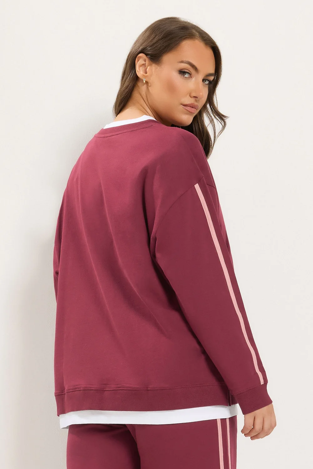 Yours Curve Red 2-In-1 Side Stripe Cotton Sweatshirt - 18 Image 3