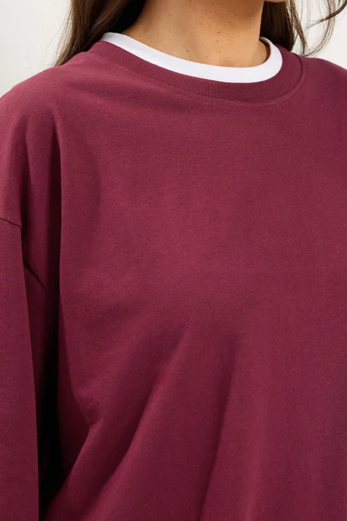 Yours Curve Red 2-In-1 Side Stripe Cotton Sweatshirt - 18 Image 4