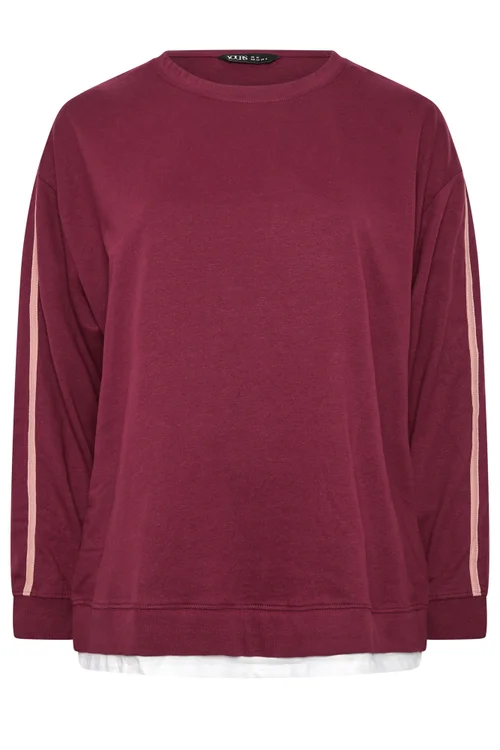 Yours Curve Red 2-In-1 Side Stripe Cotton Sweatshirt - 18 Image 5