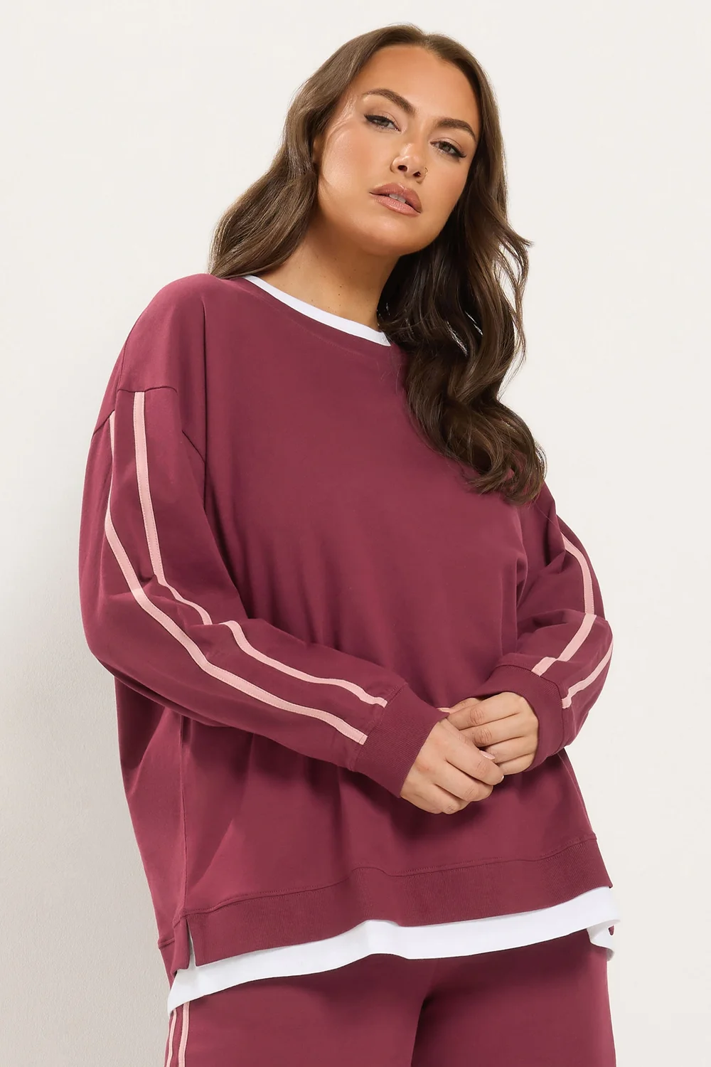 Yours Curve Red 2-In-1 Side Stripe Cotton Sweatshirt - 18 Image 1