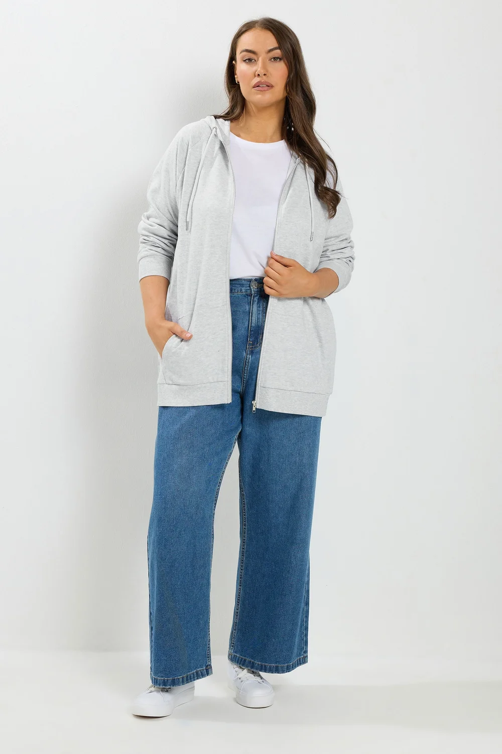 Yours Curve Grey Zip Through Ralgan Hoodie - 30-32 Image 4