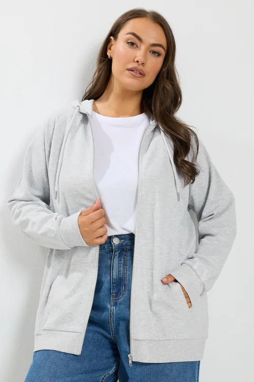 Yours Curve Grey Zip Through Ralgan Hoodie - 30-32 Image 1