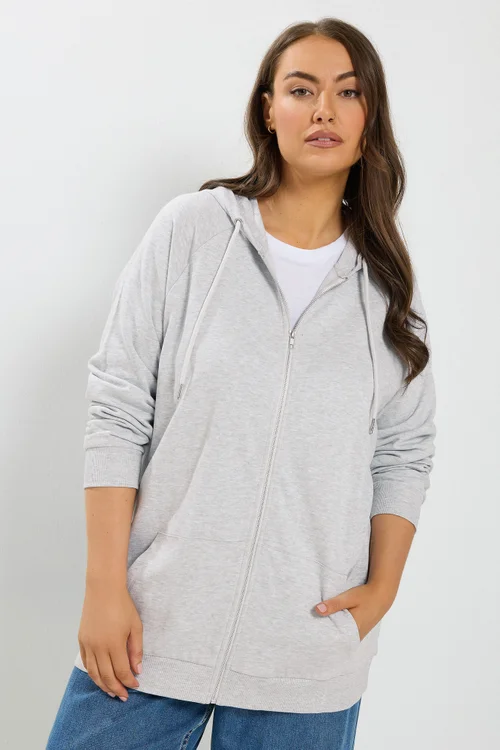 Yours Curve Grey Zip Through Ralgan Hoodie - 30-32 Image 3
