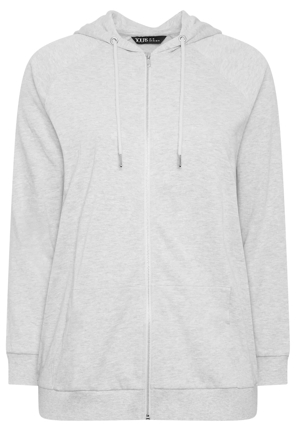 Yours Curve Grey Zip Through Ralgan Hoodie - 30-32 Image 2
