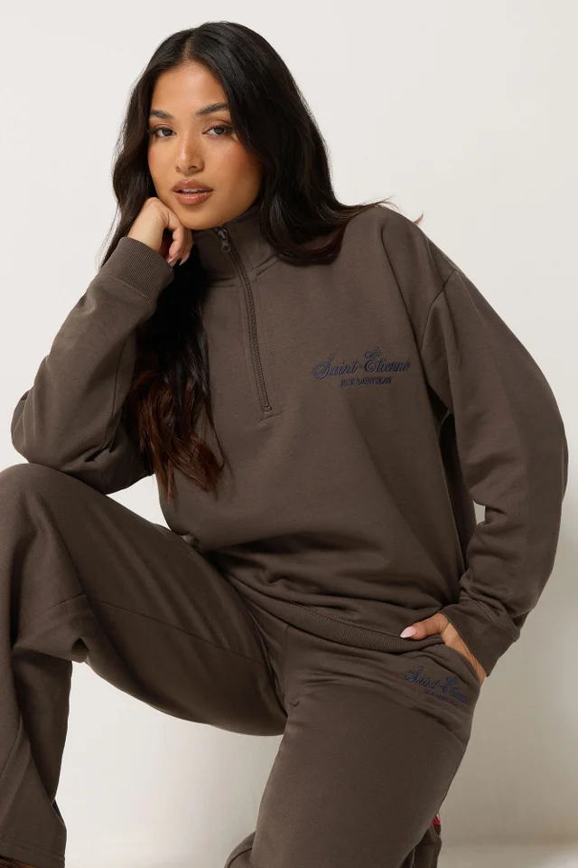 PixieGirl Petite Chocolate Brown 'St Etienne' Quarter Zip Sweatshirt