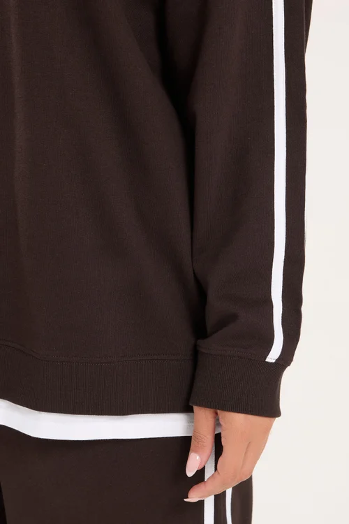 Yours Curve Chocolate Brown 2-In-1 Side Stripe Sweatshirt - 12 Image 5