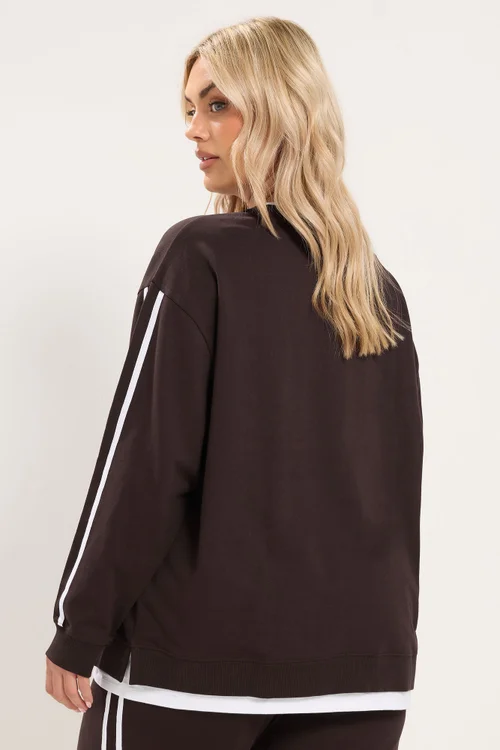 Yours Curve Chocolate Brown 2-In-1 Side Stripe Sweatshirt - 12 Image 4