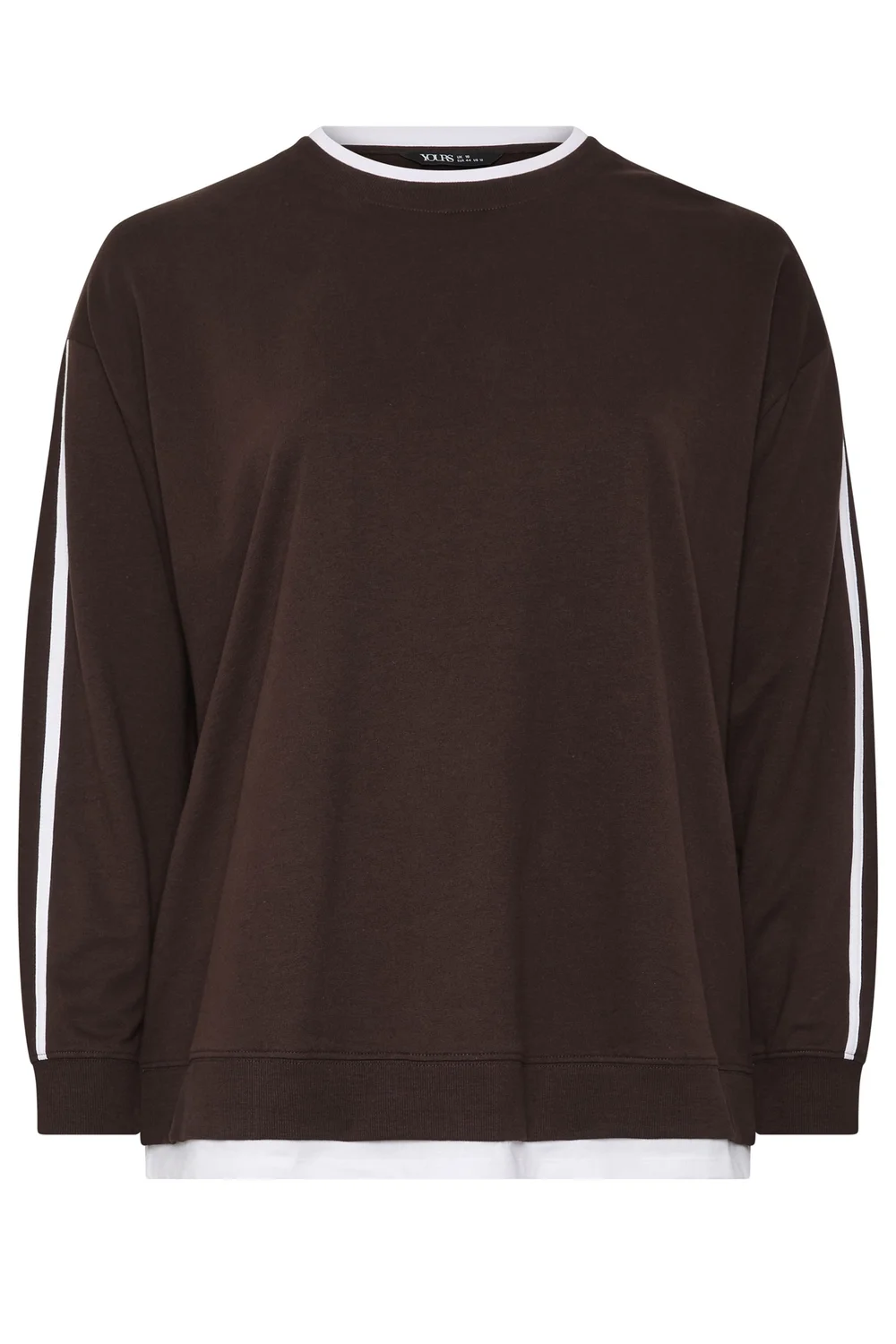 Yours Curve Chocolate Brown 2-In-1 Side Stripe Sweatshirt - 12 Image 2