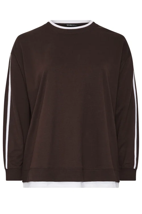 Yours Curve Chocolate Brown 2-In-1 Side Stripe Sweatshirt - 12 Image 2