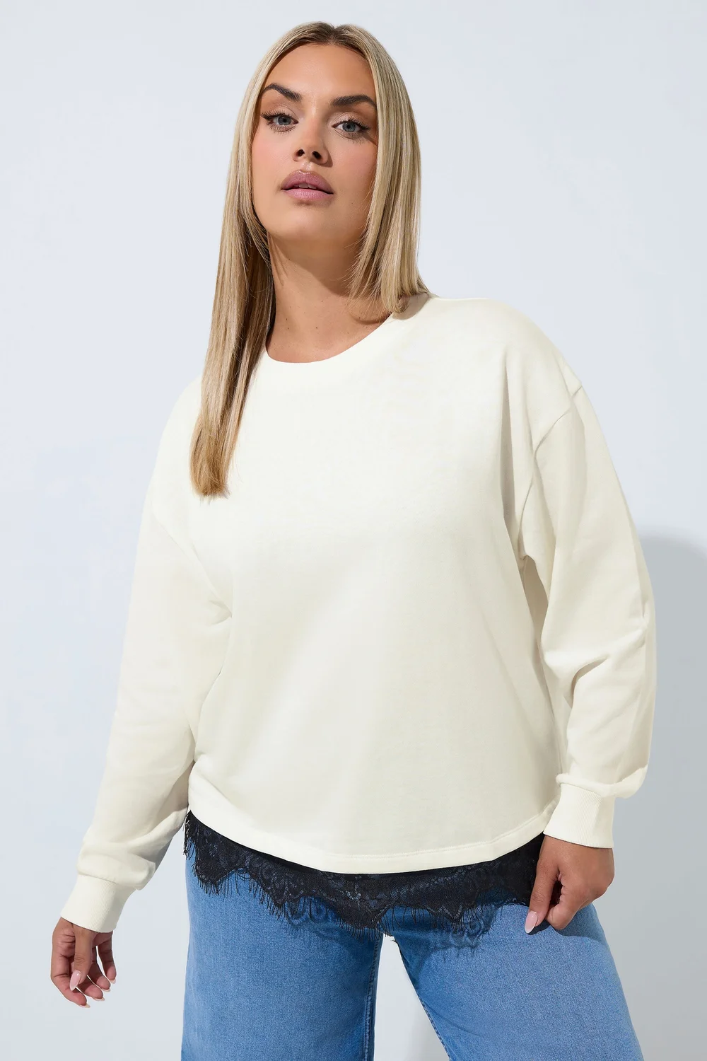 Yours Limited Collection Curve Cream Lace Hem Sweatshirt - 18 Image 1