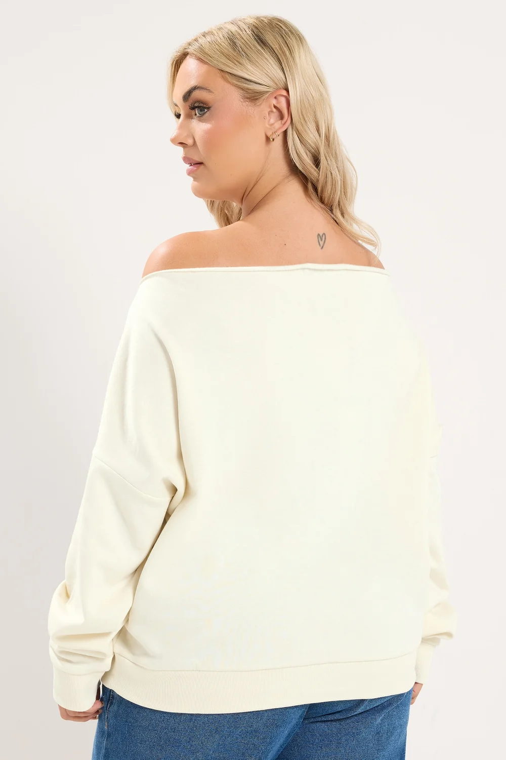 Yours Curve Cream 'New York' Off Shoulder Sweatshirt - 30-32 Image 3