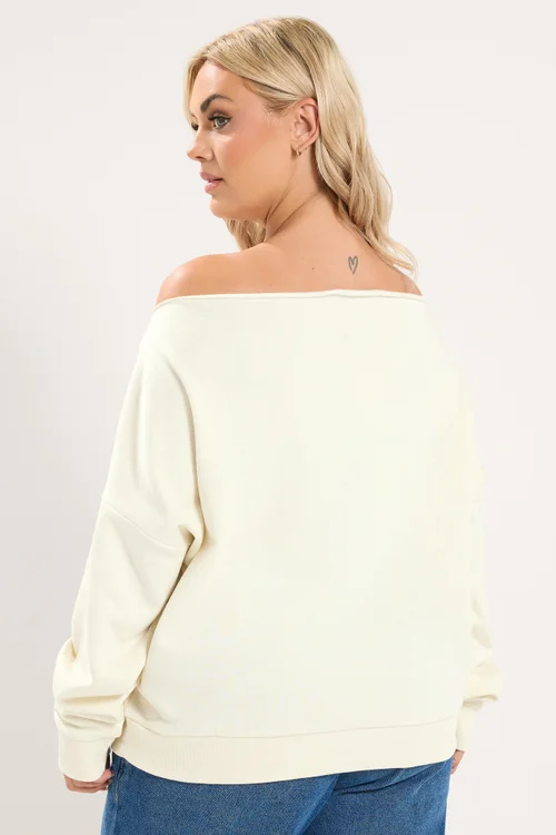Yours Curve Cream 'New York' Off Shoulder Sweatshirt - 30-32 Image 3