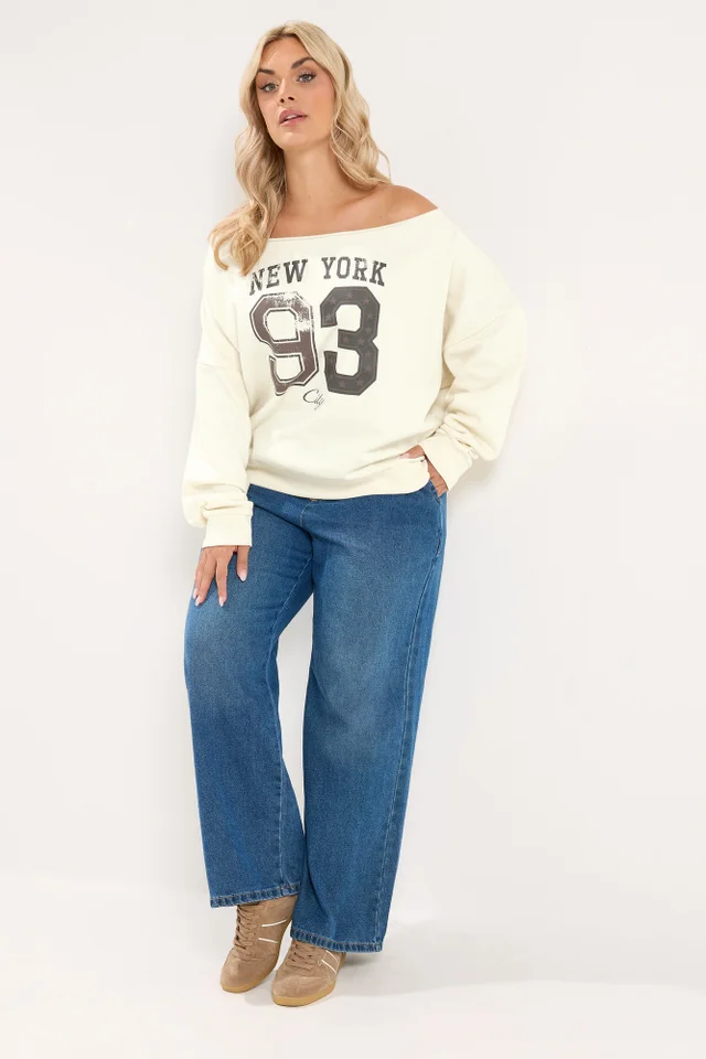 Yours Curve Cream 'New York' Off Shoulder Sweatshirt