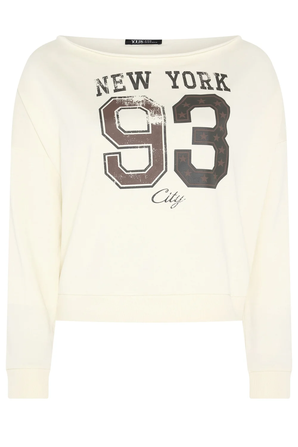Yours Curve Cream 'New York' Off Shoulder Sweatshirt - 30-32 Image 5
