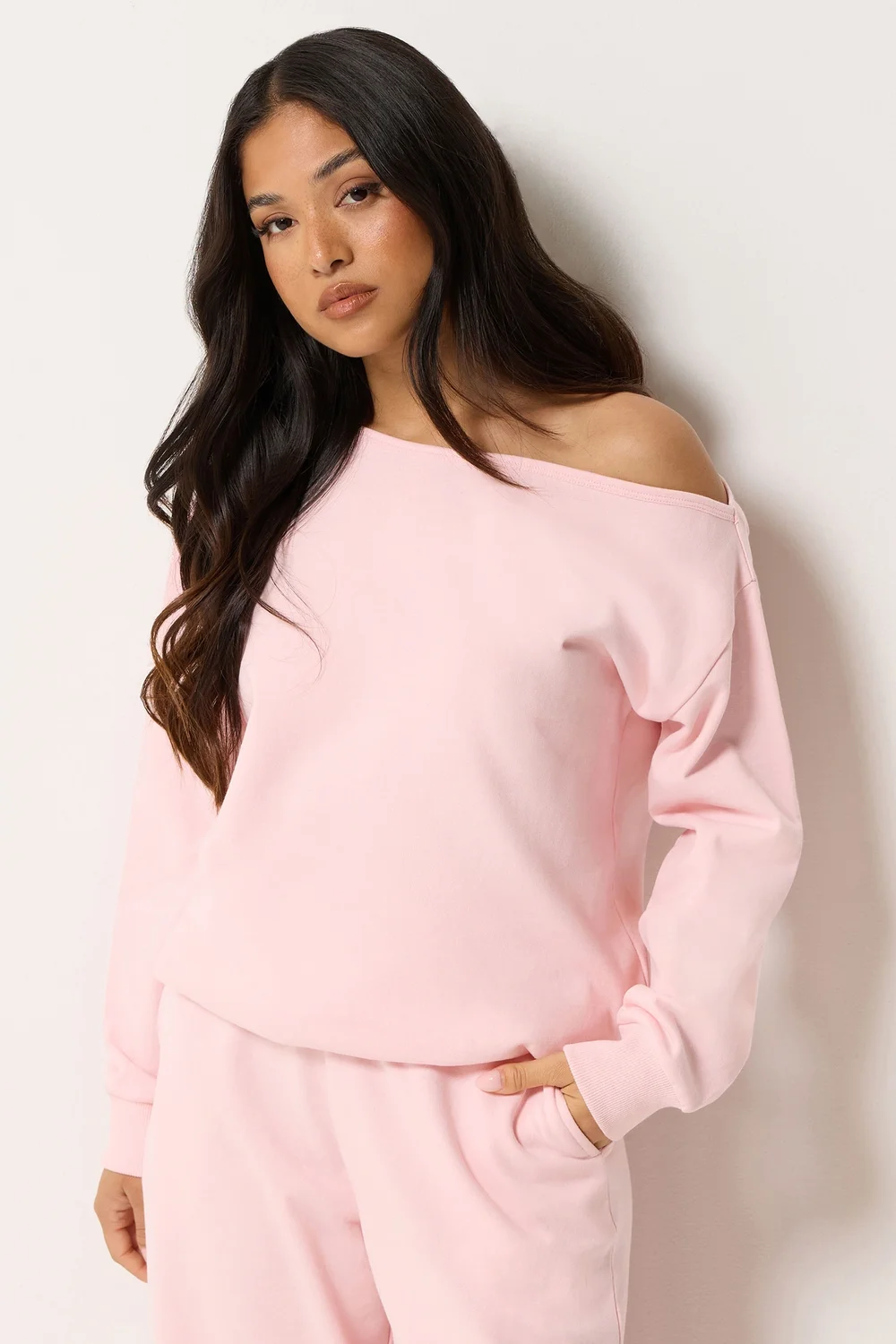 PixieGirl Petite Light Pink Off Shoulder Sweatshirt - 14 Image 2