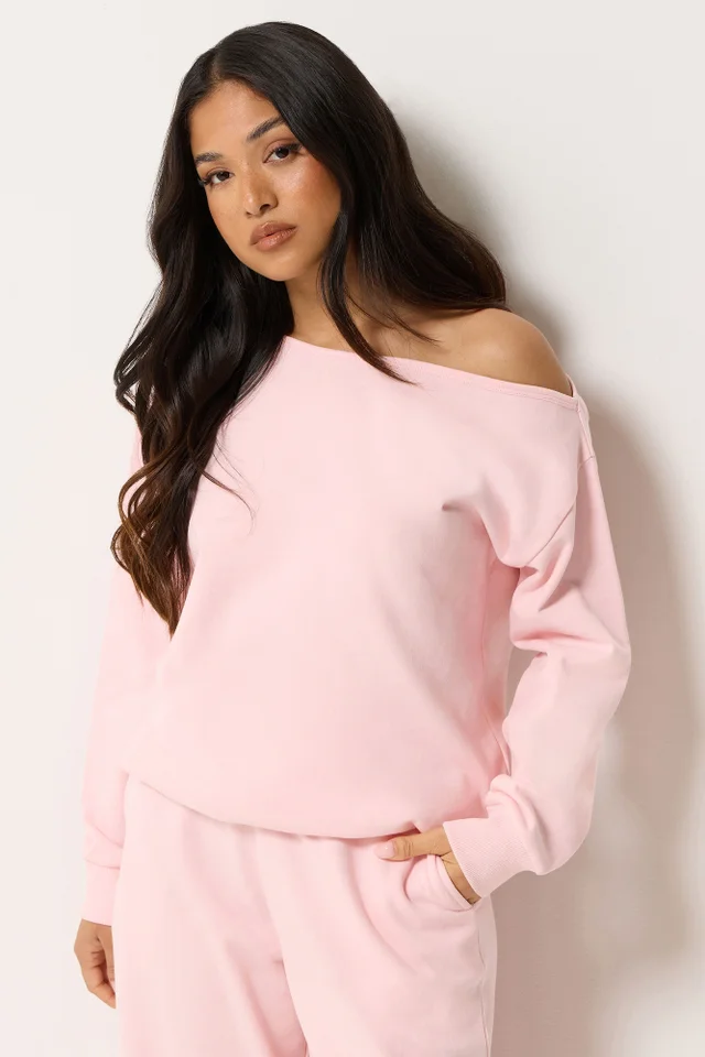 PixieGirl Petite Light Pink Off Shoulder Sweatshirt