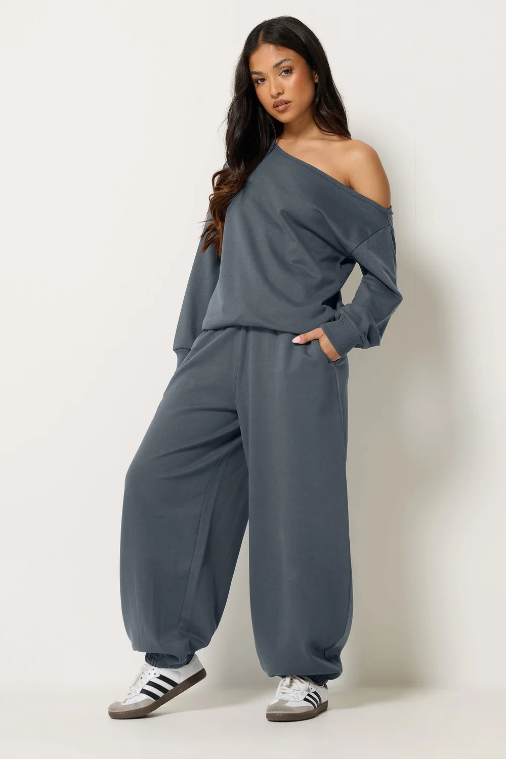 PixieGirl Petite Dark Blue Off Shoulder Sweatshirt - 12 Image 3