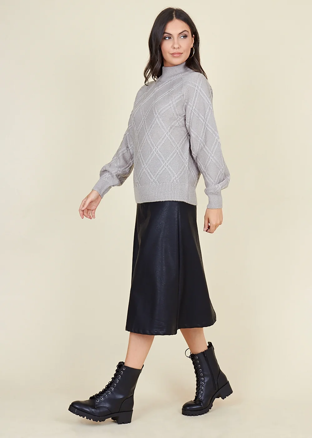 Wednesdays Girl Black Matt PU Bias Cut A-Line Midi Skirt - L Image 4