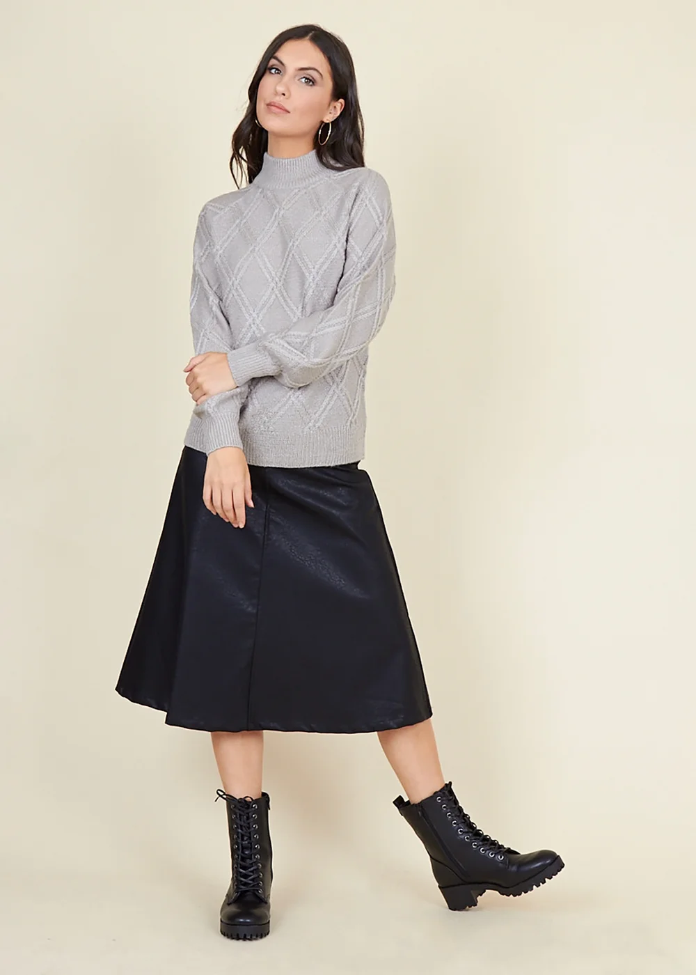 Wednesdays Girl Black Matt PU Bias Cut A-Line Midi Skirt - L Image 1