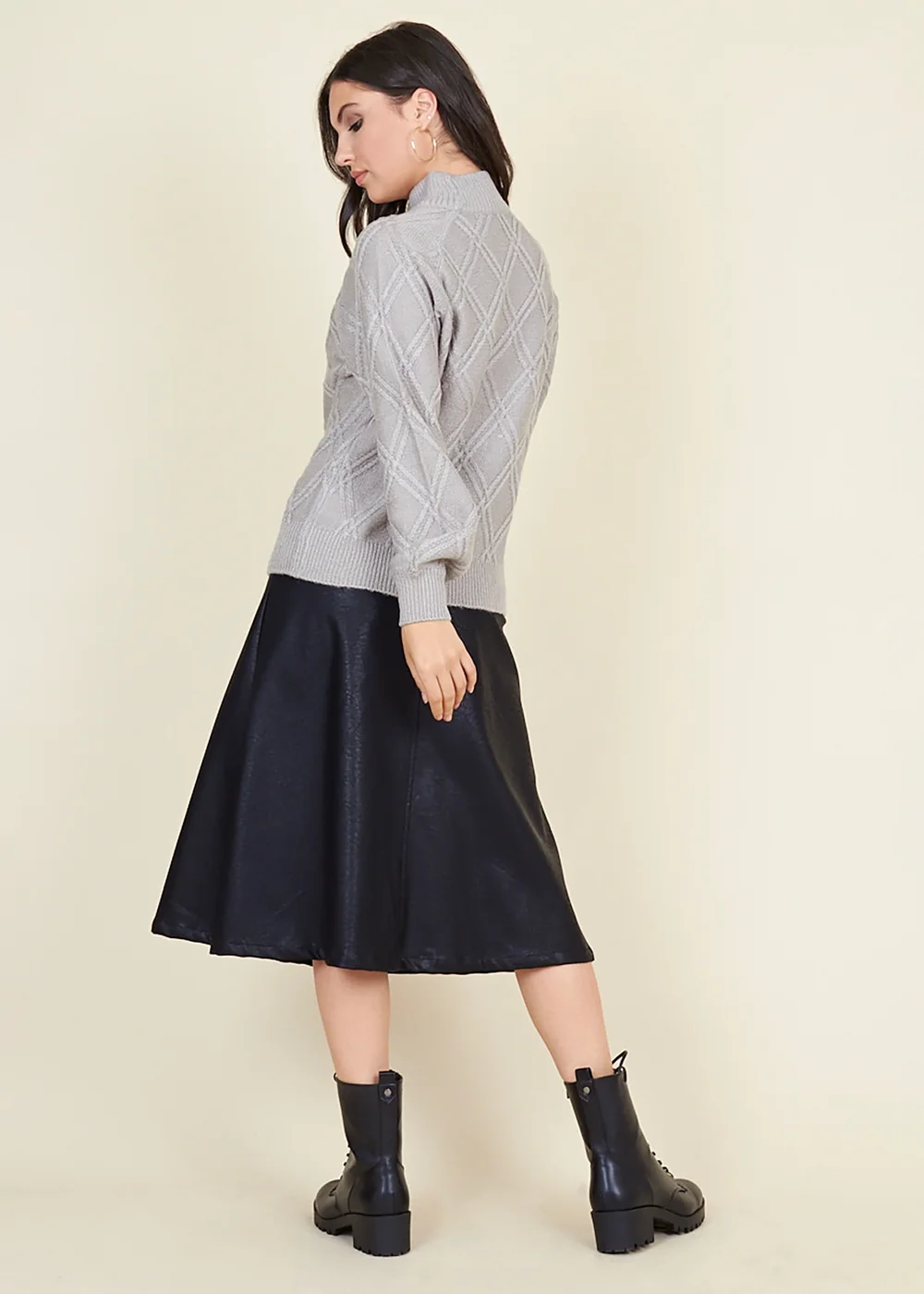 Wednesdays Girl Black Matt PU Bias Cut A-Line Midi Skirt - L Image 2