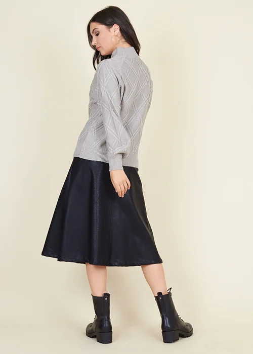 Wednesdays Girl Black Matt PU Bias Cut A-Line Midi Skirt - L Image 2
