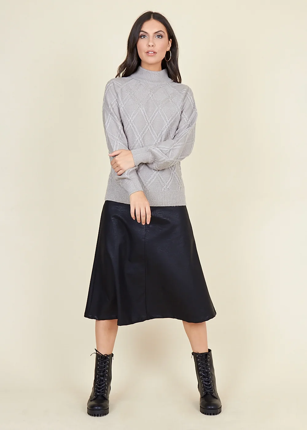 Wednesdays Girl Black Matt PU Bias Cut A-Line Midi Skirt - L Image 3