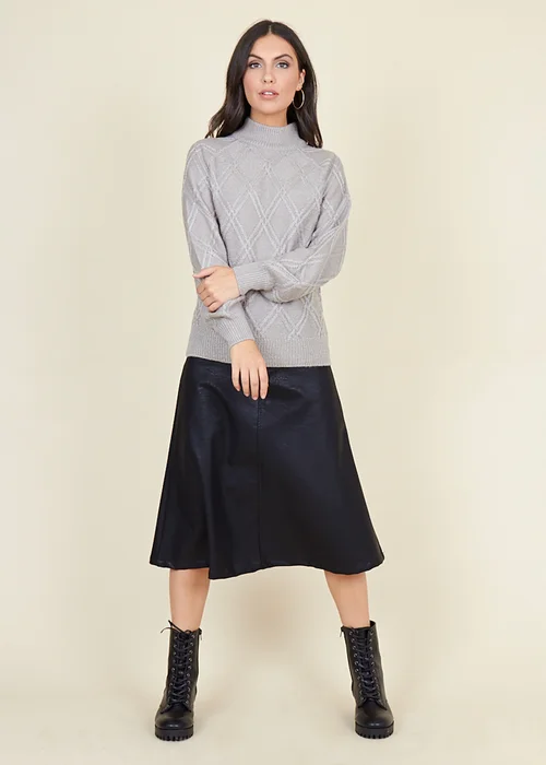 Wednesdays Girl Black Matt PU Bias Cut A-Line Midi Skirt - L Image 3