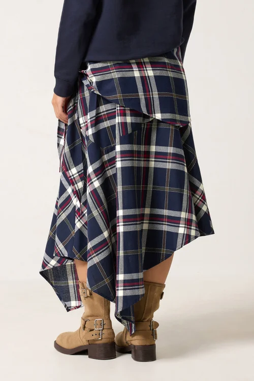 PixieGirl Petite Navy Blue Checkered Scarf Skirt - 6 Image 5