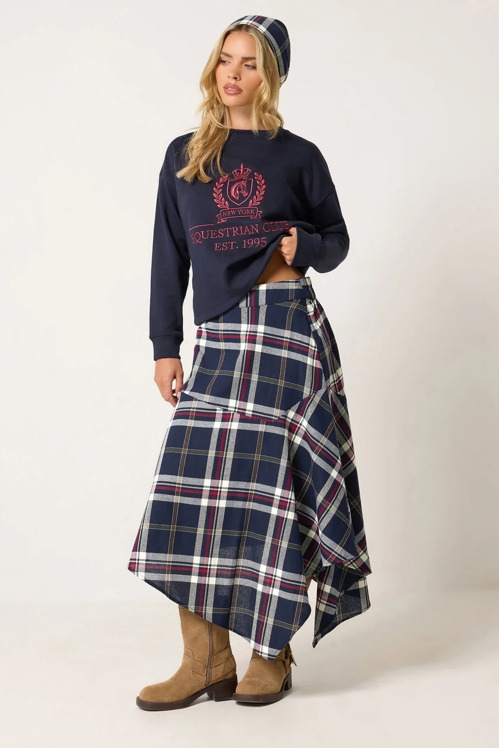 PixieGirl Petite Navy Blue Checkered Scarf Skirt - 6 Image 1