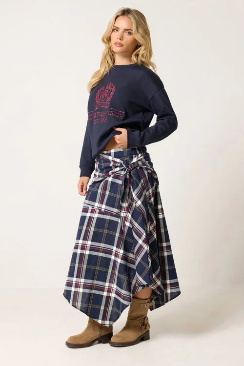 PixieGirl Petite Navy Blue Checkered Scarf Skirt - 6 Image 4