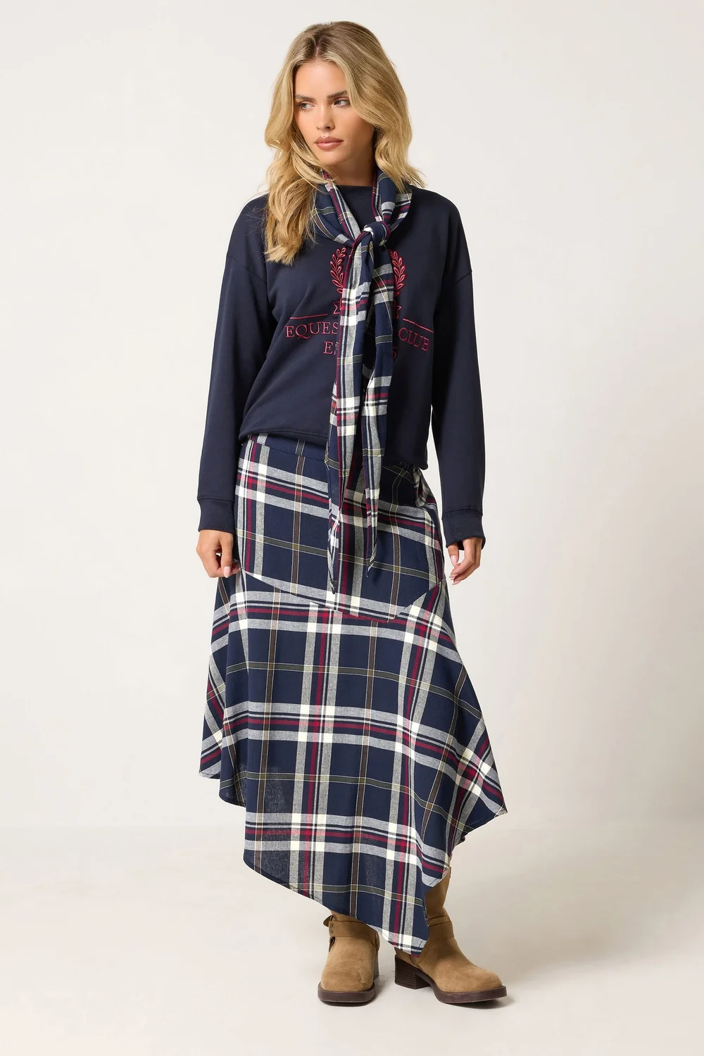 PixieGirl Petite Navy Blue Checkered Scarf Skirt - 6 Image 2