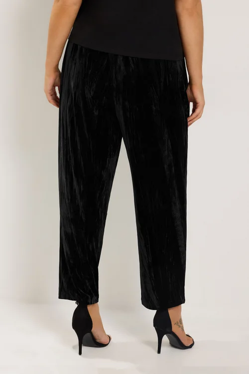 Yours Curve Black Velvet Barrel Leg Trousers - 16/L30 Image 3