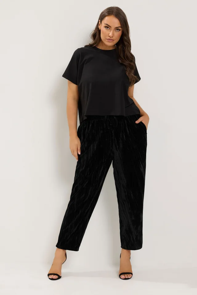 Yours Curve Black Velvet Barrel Leg Trousers