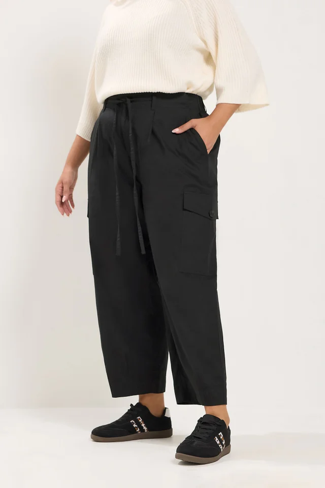 Yours Curve Black Barrel Cargo Trousers