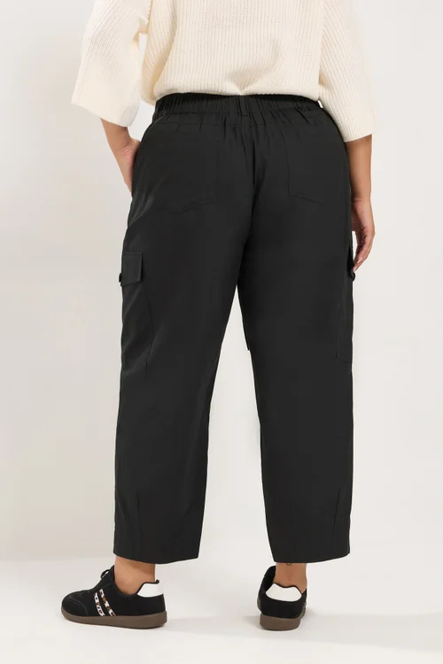 Yours Curve Black Barrel Cargo Trousers - 26-28 Image 3