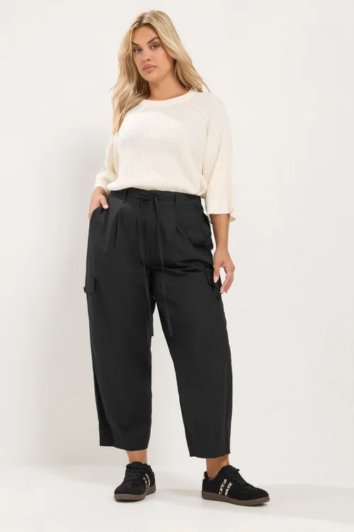 Yours Curve Black Barrel Cargo Trousers - 26-28 Image 2