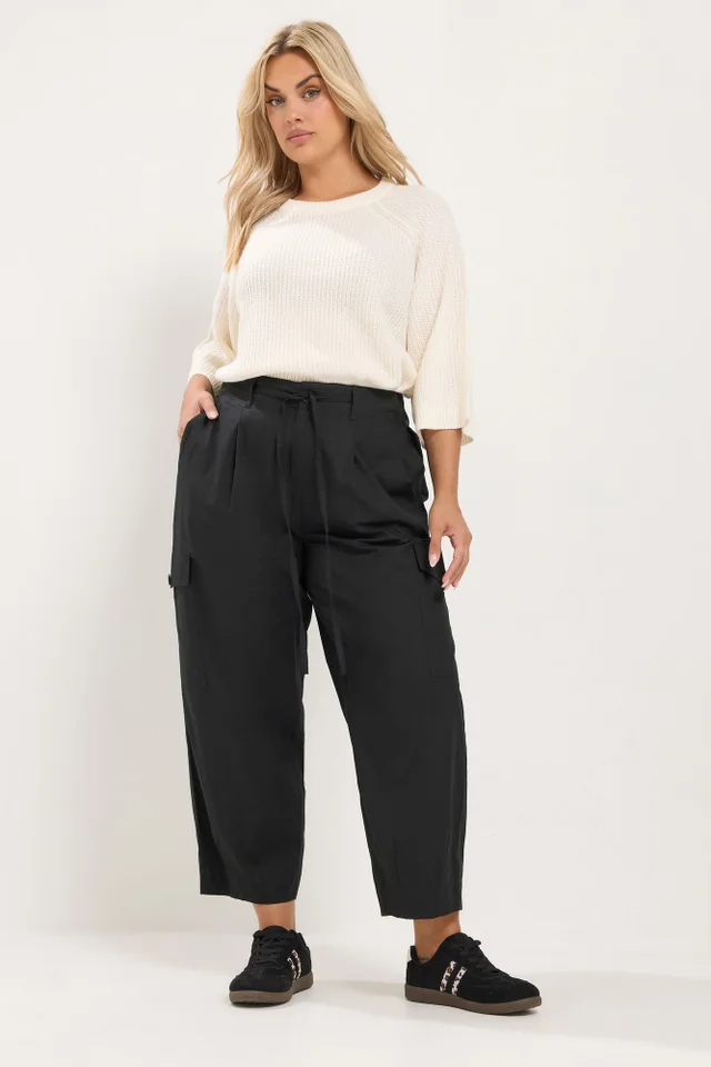 Yours Curve Black Barrel Cargo Trousers