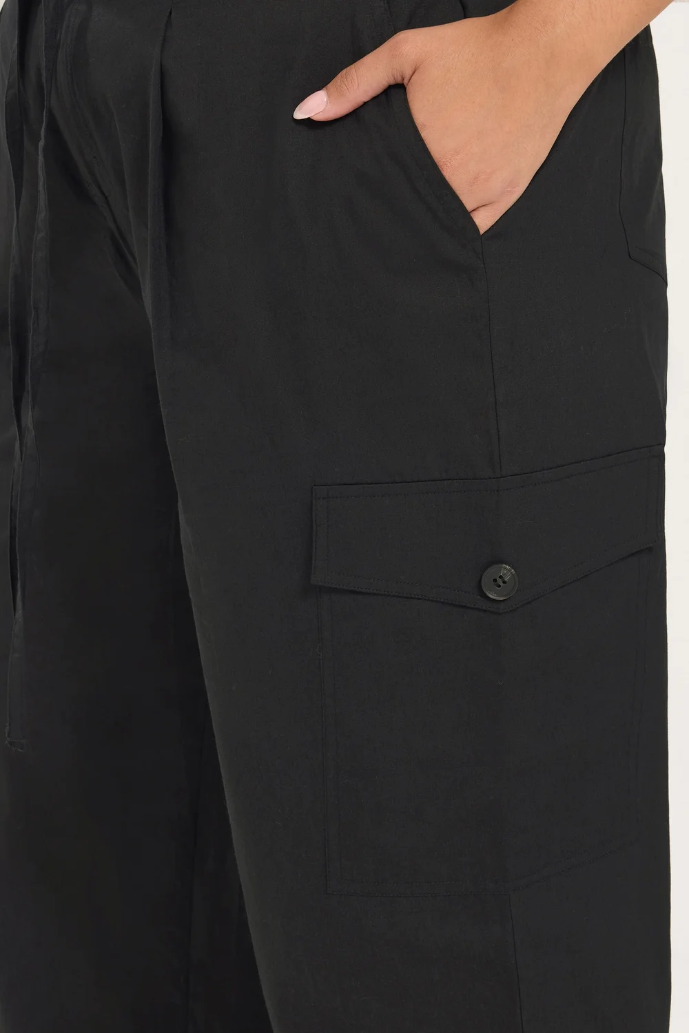 Yours Curve Black Barrel Cargo Trousers - 26-28 Image 4
