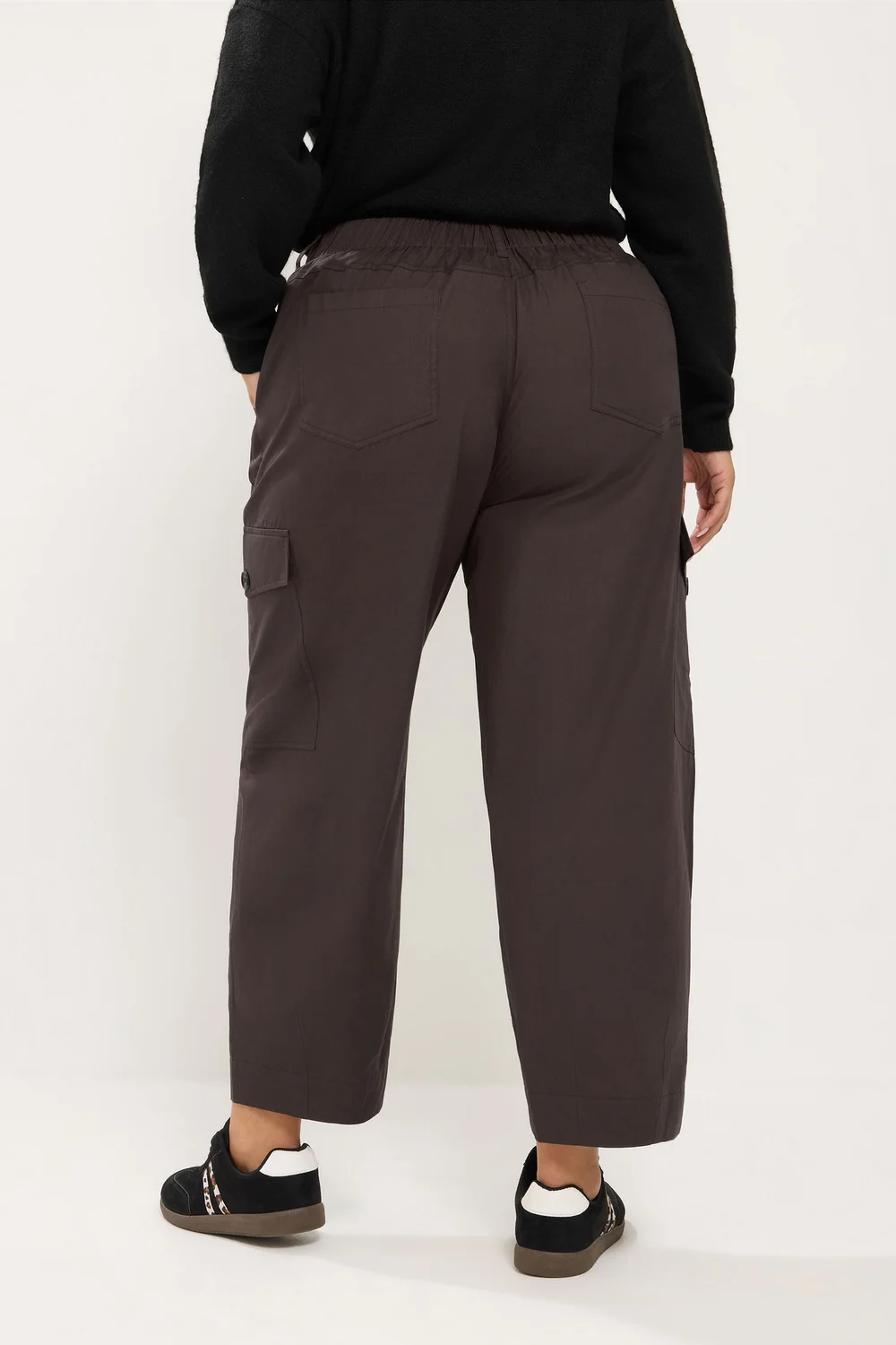 Yours Curve Mocha Brown Barrel Cargo Trousers - 12 Image 3