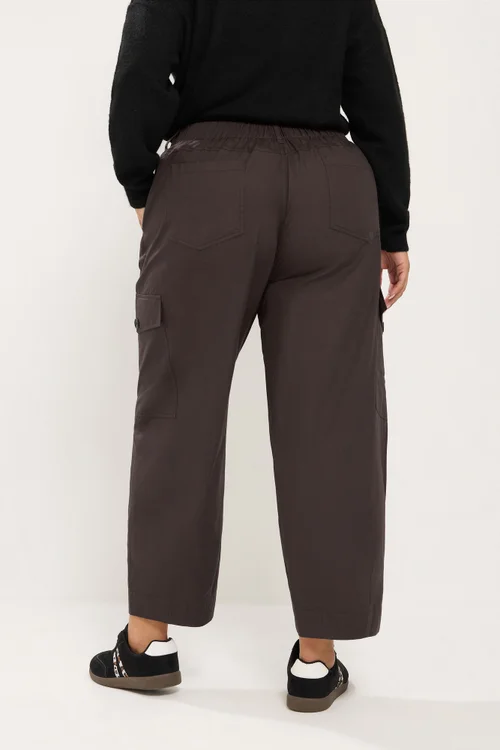 Yours Curve Mocha Brown Barrel Cargo Trousers - 12 Image 3