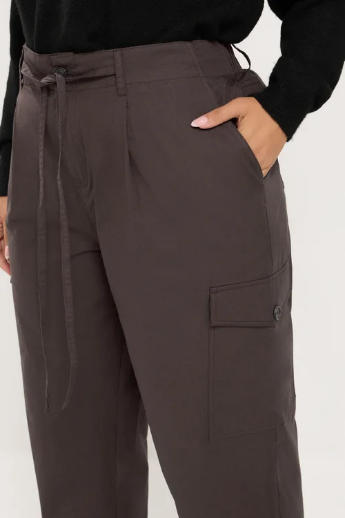 Yours Curve Mocha Brown Barrel Cargo Trousers - 12 Image 4
