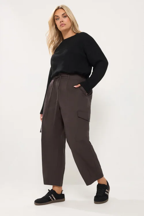 Yours Curve Mocha Brown Barrel Cargo Trousers - 12 Image 2