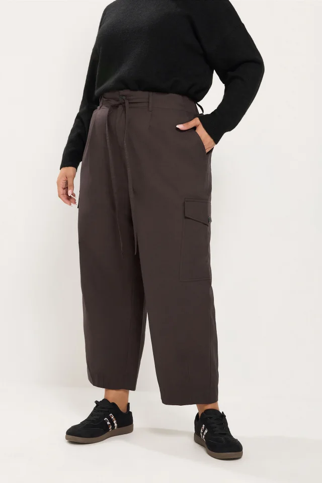 Yours Curve Mocha Brown Barrel Cargo Trousers